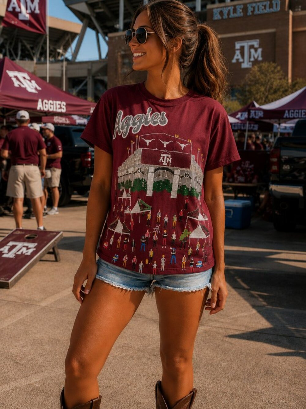 NWT Queen of Sparkles Licensed Texas A&M Stadium Tailgate Party Tee